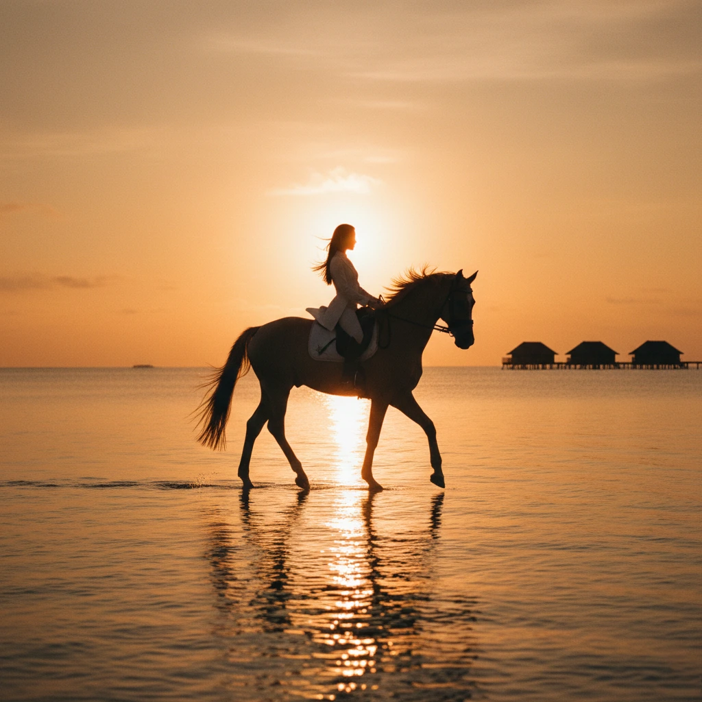 Horse grazing at sunset